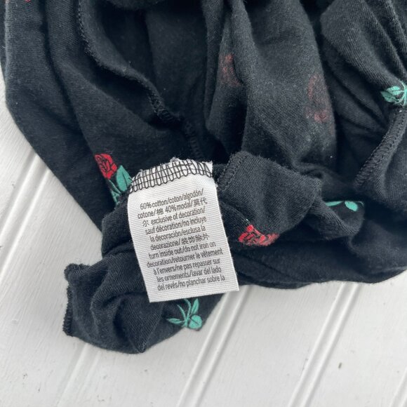 Victorias Secret Pink Rose Print Knot Front Long Sleeve Top S Cotton/Modal Black - Picture 4 of 5